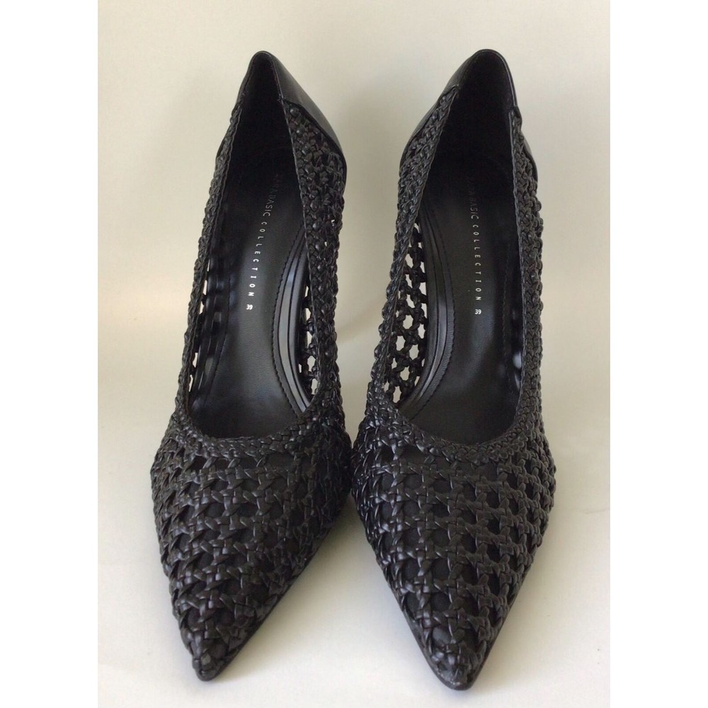 NEW ZARA Basic Collection Black Woven Pointed Toe High Heel Pumps - Picture 7 of 11